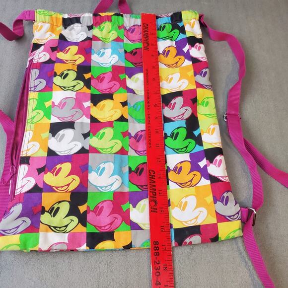 Disney Parks Authentic Original Mickey Mouse Clothe Backpack Colorful Faces Fold - Picture 10 of 11